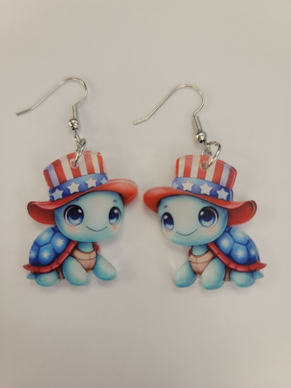 Cute Turtle Earrings with Patriotic Top Hats